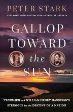 Book cover of gallop toward the sun by Peter Stark. Book cover shows a river at sunset.