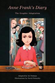 "anne franks diary graphic novel book cover and link to graphic novel in library catalog"