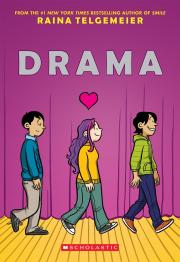 "drama book cover and link to graphic novel in library catalog"