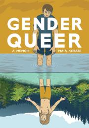 "gender queer book cover and  link to graphic novel in library catalog"