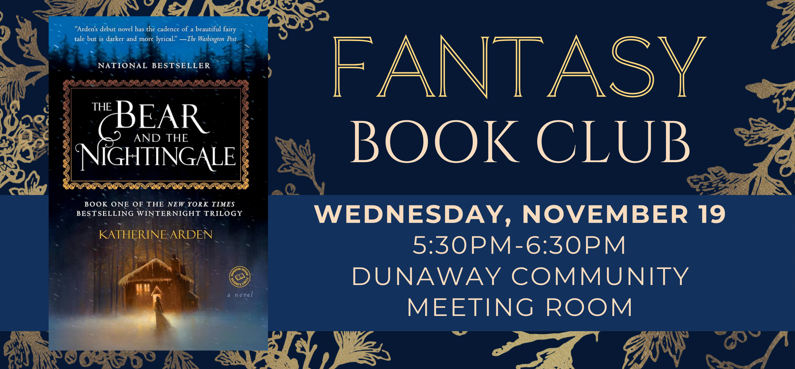 fantasy book club Wednesday, November 19 5:30pm-6:30pm Dunaway Community Meeting Room