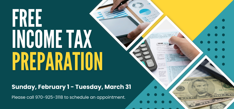 Free Income Tax Preparation Sunday February first through Tuesday March thirty first Please call 9709253118 to schedule an appointment