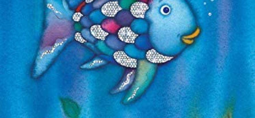 The Rainbow Fish book cover featuring a metallic rainbow fish
