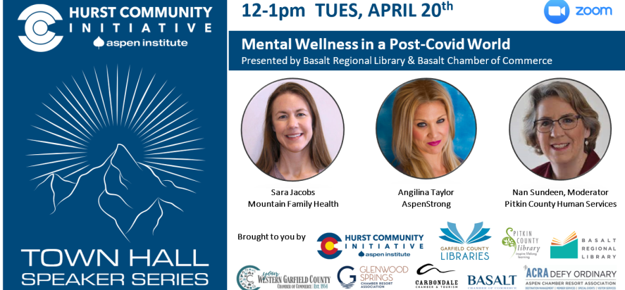 a picture of the town hall poster and the three speaker for the mental health talk in basalt