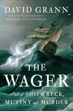 The Wager: A Tale of Shipwreck, Mutiny and Murder A boat sailing on open waters, waves are high and the boat is close to capsizing