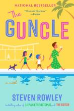 The Guncle A man walks next to a pool drinking a martini, followed by two small children and a dog.