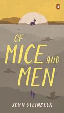 book over of sunset but with purple desert and yellow sun and title of mice and men