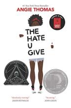 book cover of teen girl holding up sign with title the hate u give