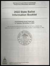 light blue book with title 2022 state ballot information booklet