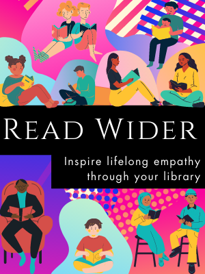 A picture of different people reading with the text Read Wider.